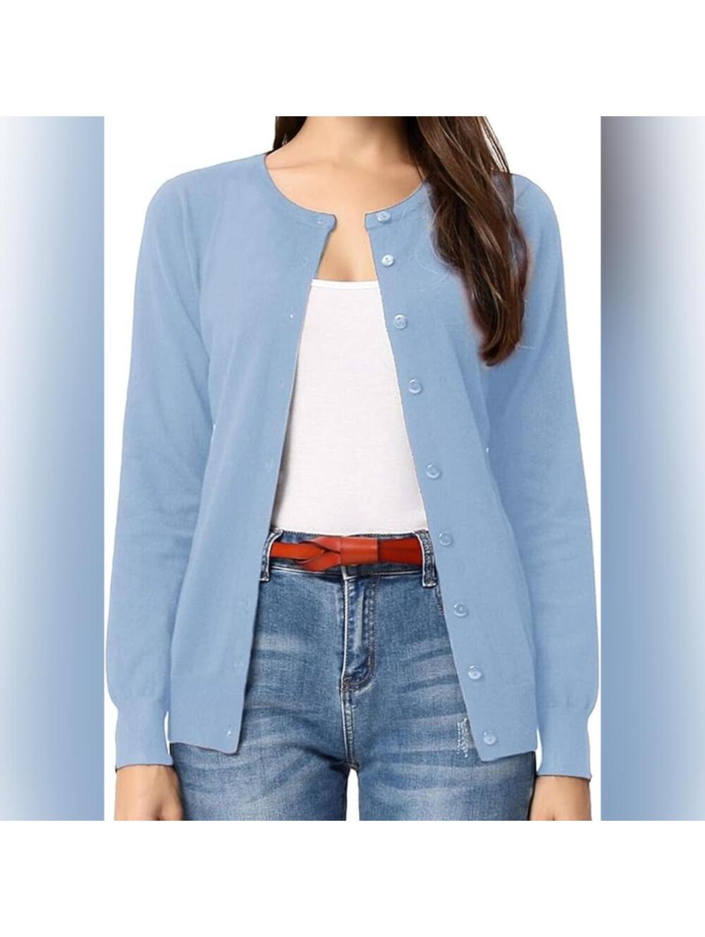 NWT Grace Karin Long Sleeve Button Down Crew Neck Cardigan Sweater, Small (4-6)